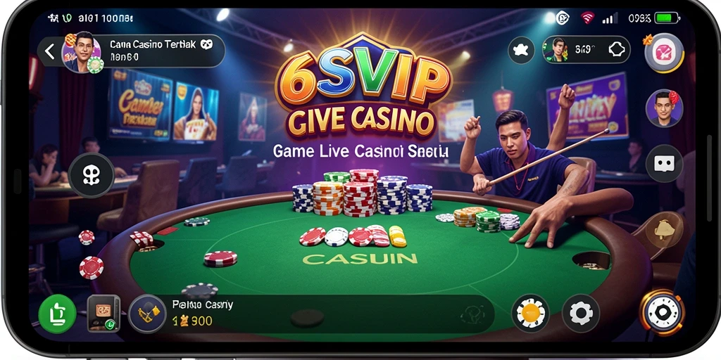 Screenshot gameplay Live Casino 6SVIP dengan dealer dan pemain interaktif.
