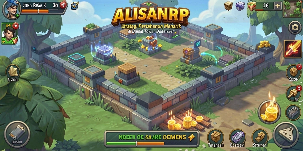 Tampilan dinamis gameplay Tower Defense di ALISANRP.