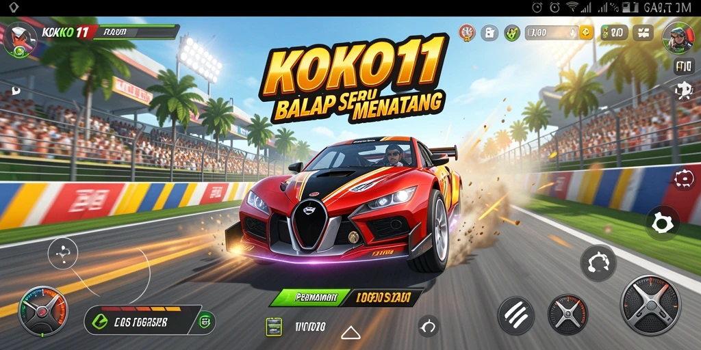 Tangkapan layar permainan KOKO11 yang menampilkan aksi balapan yang mendebarkan.
