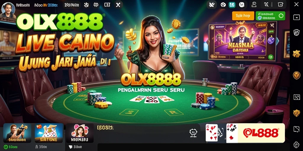 Screenshot menunjukkan dealer langsung yang berinteraksi dengan pemain dalam permainan Live Casino.