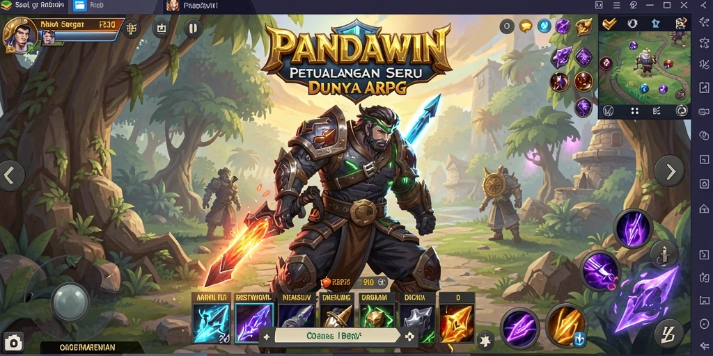 Screenshot gameplay PANDAWIN menunjukkan aksi seru dalam pertempuran ARPG.