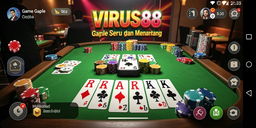 Tampilan gameplay seru dari game Gaple VIRUS88.