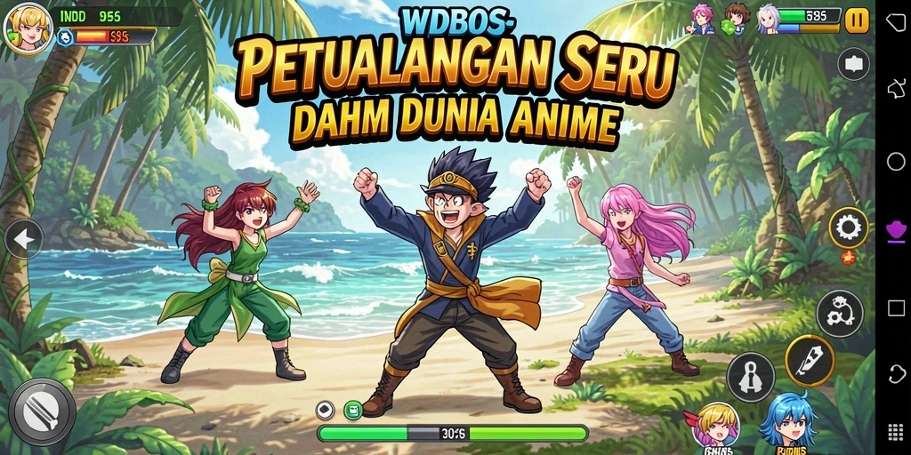 Tampilkan petualangan seru di dunia WDBOS dengan karakter anime.