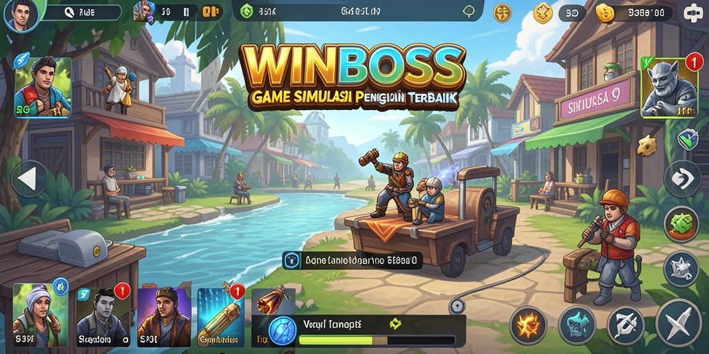Tangkapan layar gameplay WINBOSS yang menampilkan strategi manajemen bisnis.